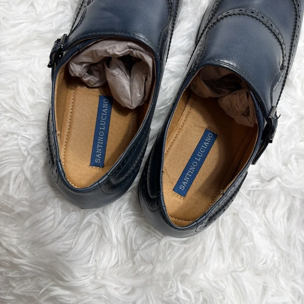Mens Monk Strap Dress Shoes Leather Size 9 Formal Wedding Office Santino Luciano